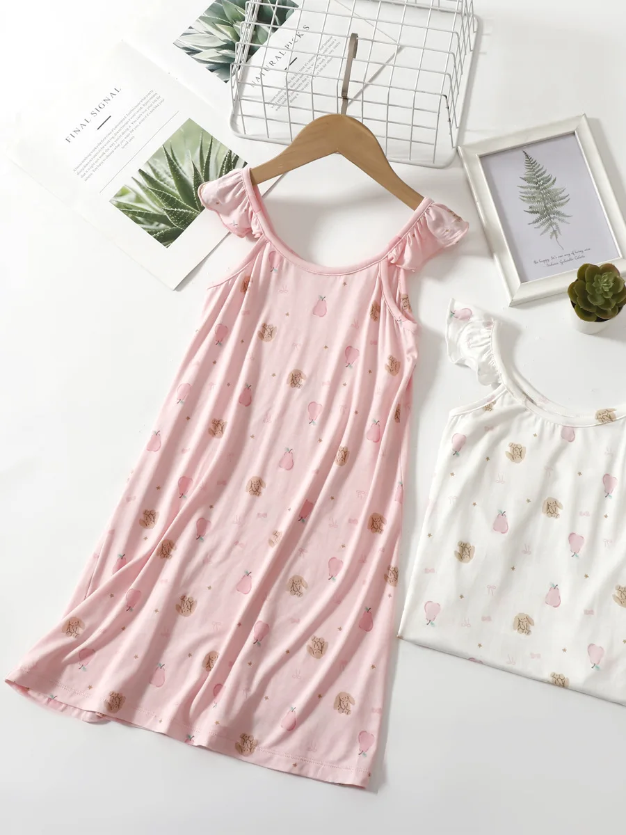 Summer Sleeveless Nightdress Baby Pajama Cartoon Home Clothes for Children 3-15 Years Old New Delivery 110-170 Size