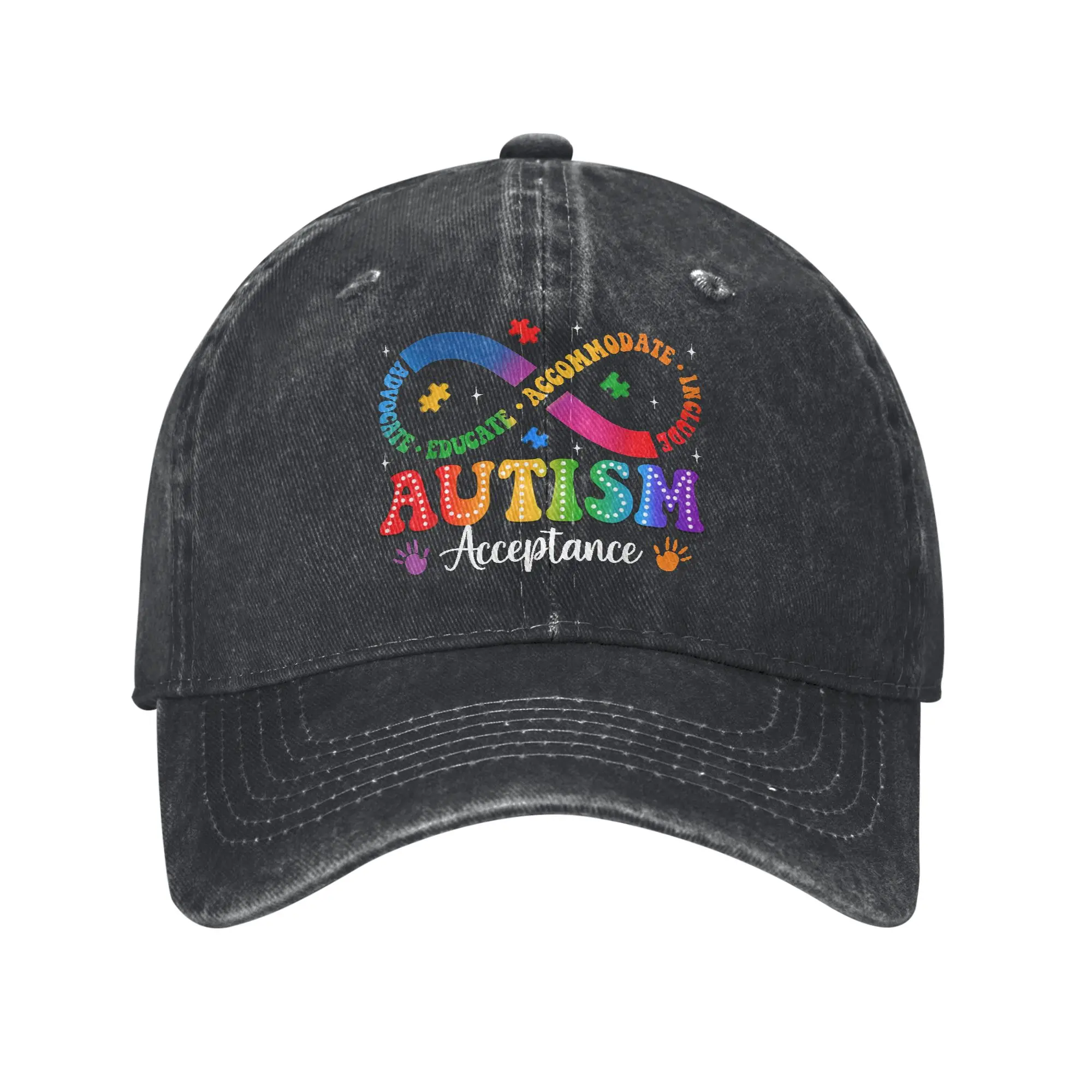 Autism Awareness Acceptance Infinity Symbol Unisex Baseball Cap Distressed Cotton Hats Fashion Outdoor Adjustable Fit Snapback