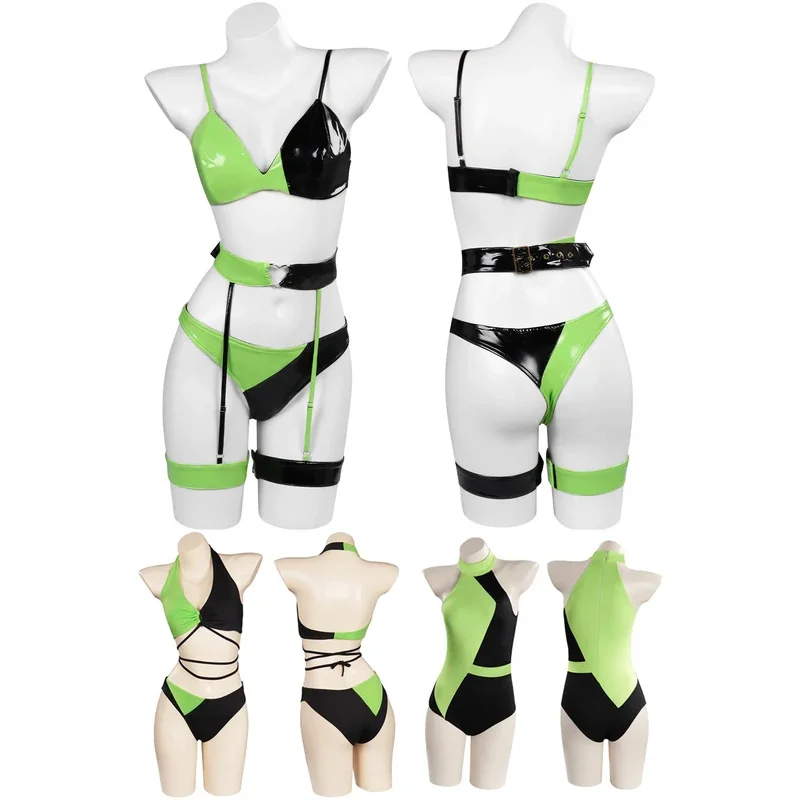 Shego Cosplay Fantasy Sexy Lingerie Set Cartoon Kim Female Villain Costume Disguise Summer Beach Party Adult Women Fantasy