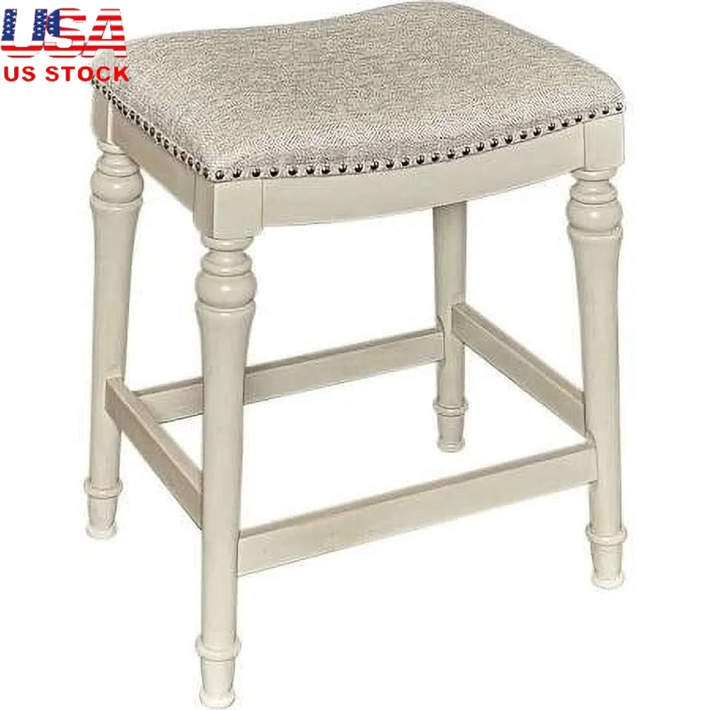 

Backless Wood Counter Stool with Oversized Saddle Seat Chrome Nailhead Detail Kitchen Bar Dining Room 400 lbs Capacity