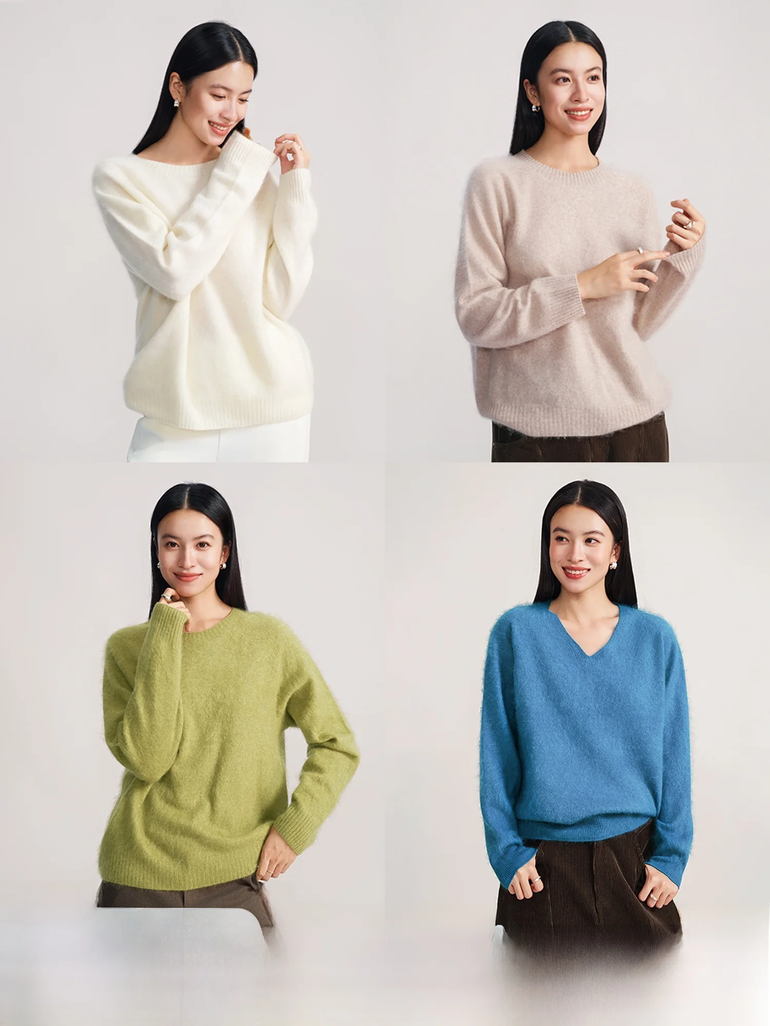 Bright Color Wool Fleece V-Neck round Neck Sweater Seamless One-Piece Silk Blend Fluffy Soft Casual Style Women's Knitwear