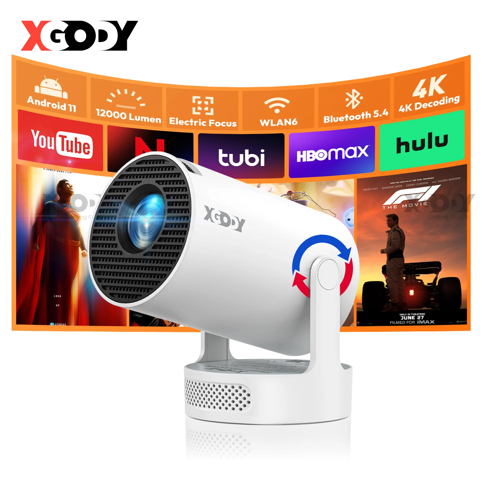 XGODY portátil cardán 3S 12000LM 4K proyector 2,4G/5G WiFi Bluetooth 5,4 Android 11 Mini proyector portátil de cine en casa