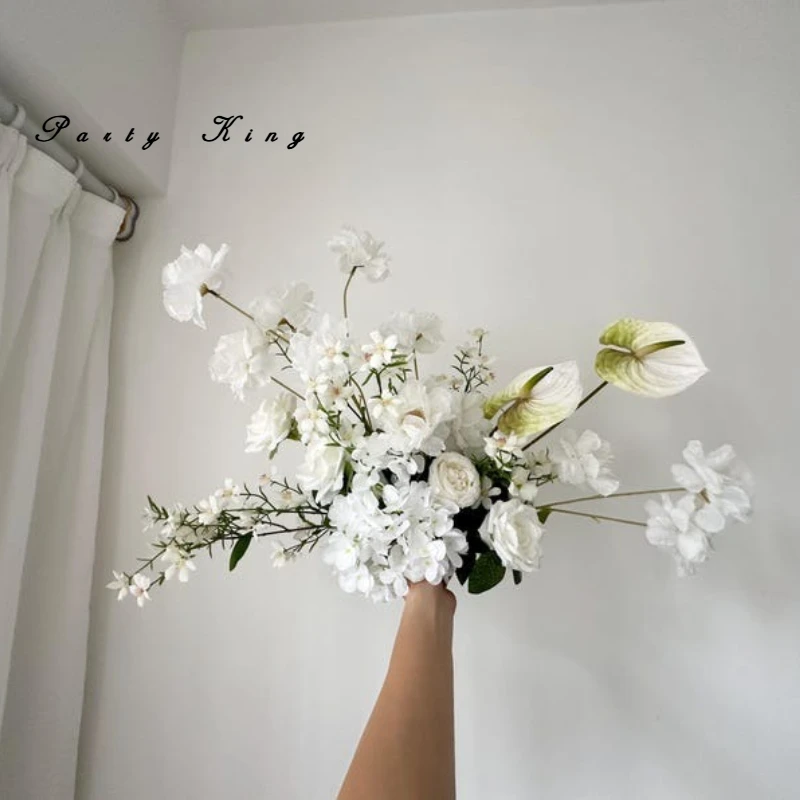 

White Rose & Anthurium Wedding Swag Hydrangea Arch Artificial Flower Arrangement Table Centerpiece Silk Hanging Flower Row Decor