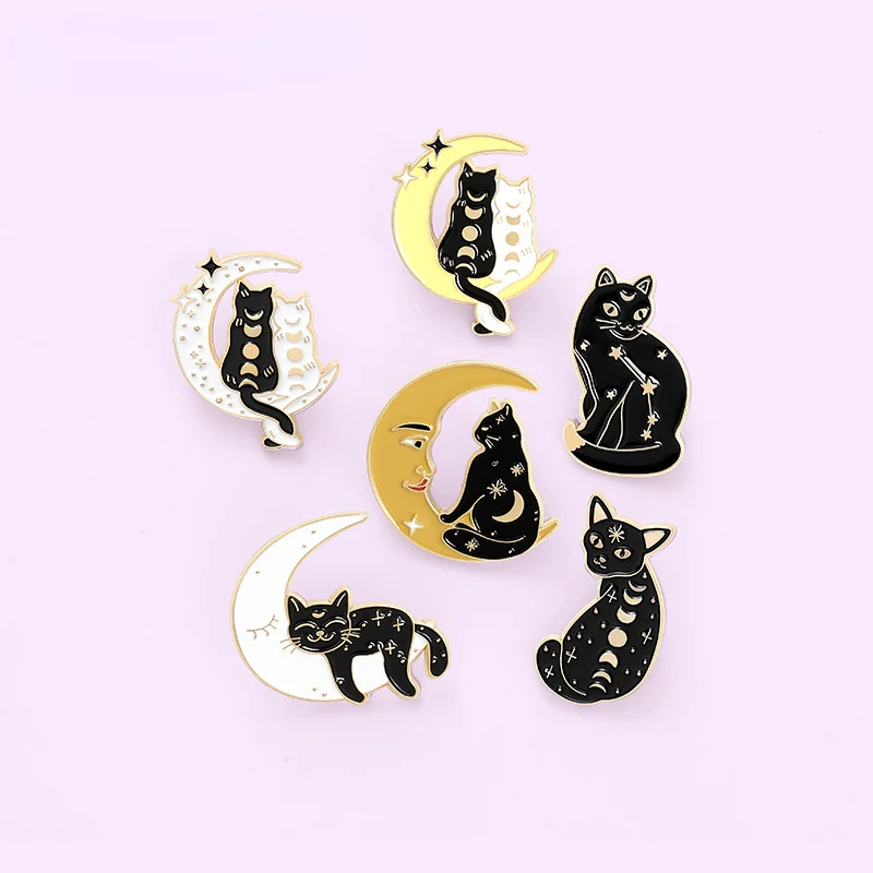 Divination Cat Tattoo Star Evolution Enamel Pin Ancient Witchcraft Brooches Lapel Metal Badges Jewelry Gift for Friend Wholesale