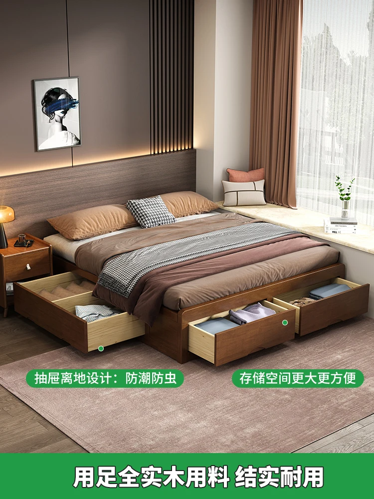 Bed without head, bed frame without backrest, floor hard board bed, floor low bed, step on solid wood tatami bed box