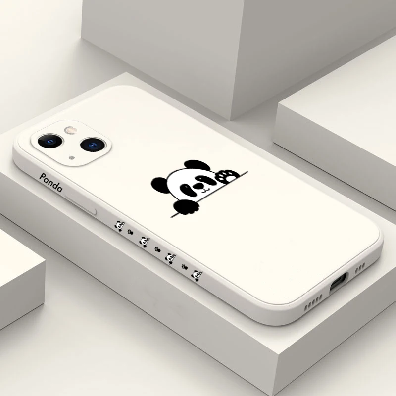 Panda Cute Label Phone Case For iPhone 15 Pro Max 14 13 12 11 XS X XR 7 8 15 Plus SE 2022 Shockproof Soft Silicone Bumper Cover