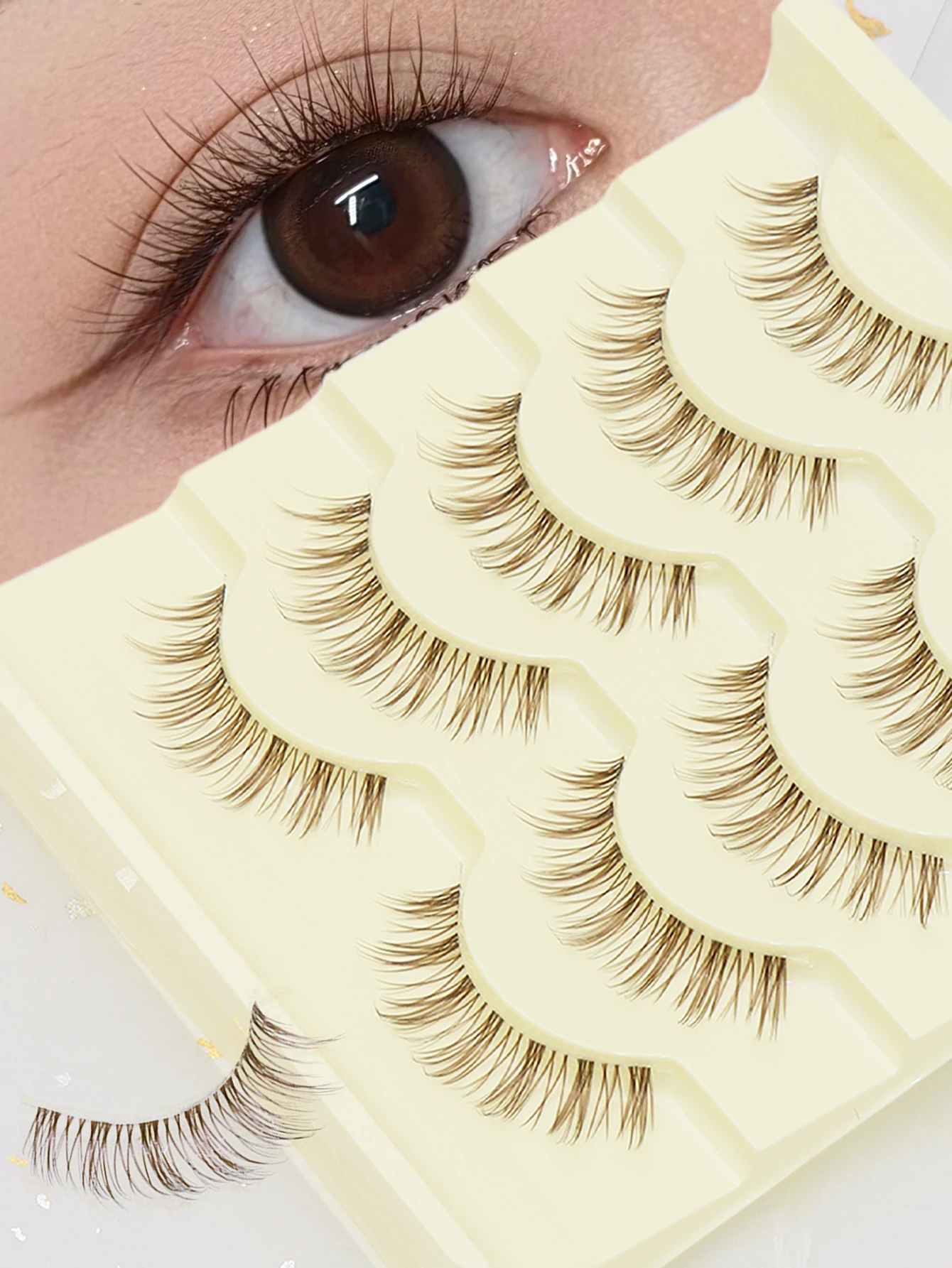 5 pairs brown eyelashes Natural sharpened style Beautiful wear comfortable effect Fake Lashes Makeup