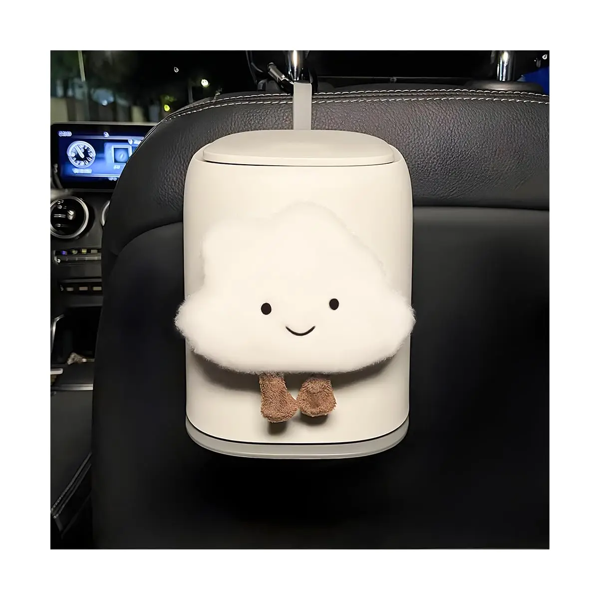

Car Can Garbage Bin Cartoon Style Hanging Car Flip Lid Trash Can Detachable Leak-Proof ABS Material Spaceman Duck Smile Cloud ﻿