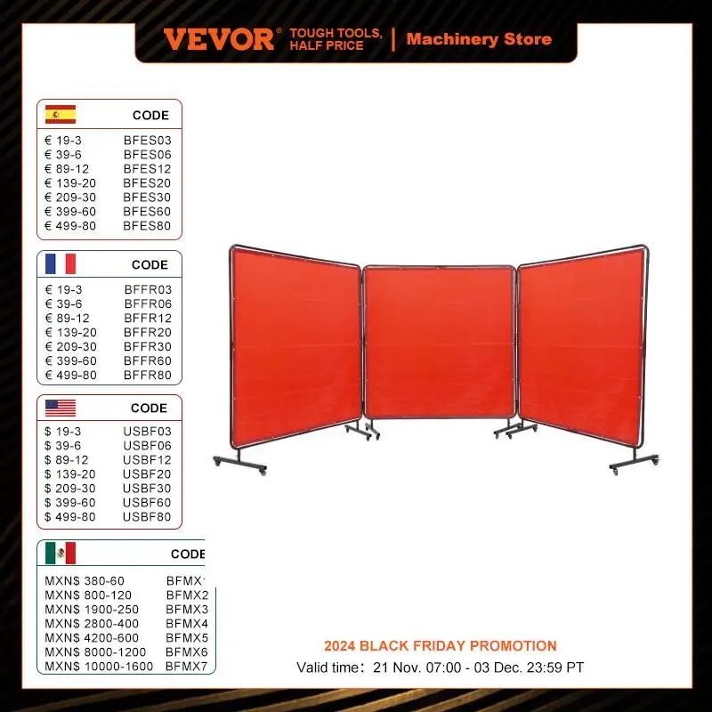 VEVOR Welding Screen with Frame 6' x 8' Flame-Resistant Vinyl 3 Panel Welding Curtain Screens 12 Swivel Wheels for Workshop