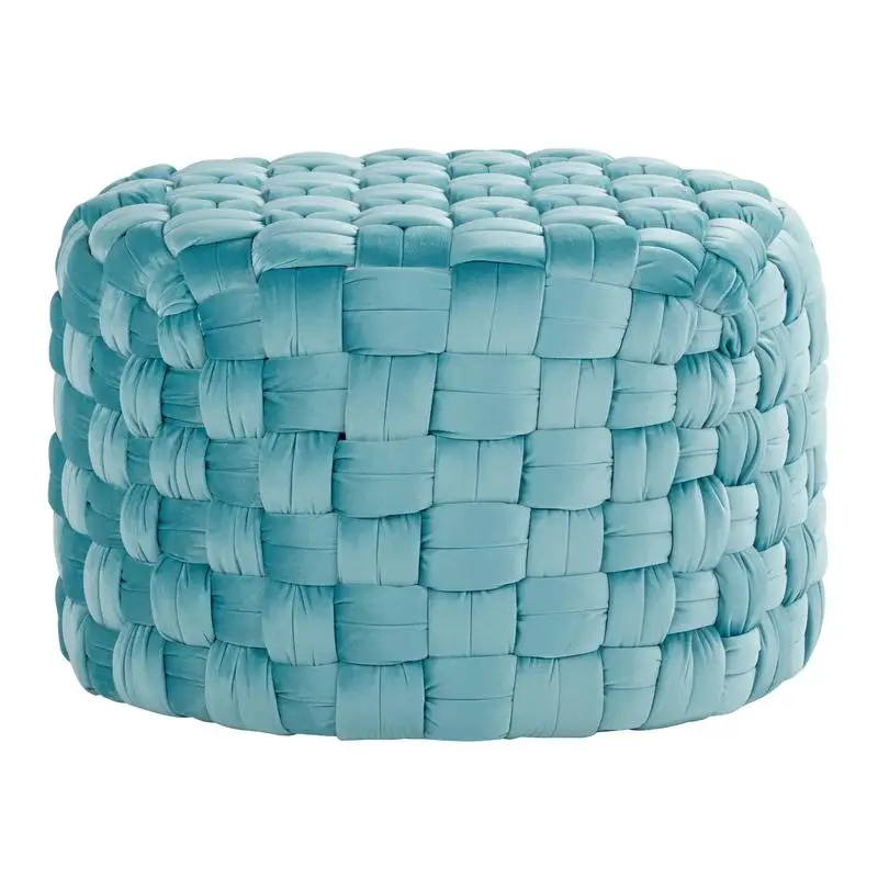 

Braided Round Ottoman 24" in Light Blue Velvet