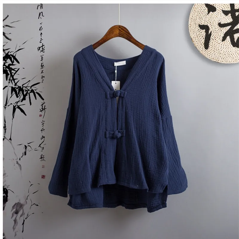 ropa mujer plus size women Shirt Spring and Autumn Chinese style Shirt Blouse Cotton Linen Vintage Shirt Qigong Tai Chi Cardigan