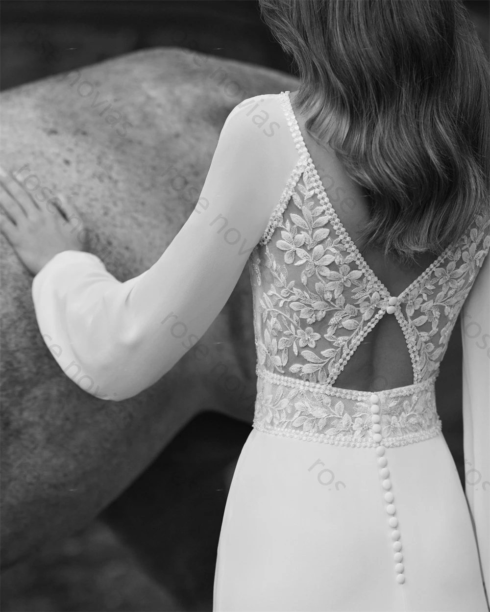 Hochwertige, maßgeschneiderte weiße Chiffon-Brautkleider mit O-Ausschnitt, langen Ärmeln, sexy Hofschleppe, rückenfrei, Kleider für besondere Anlässe