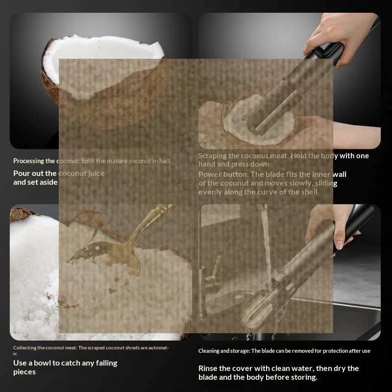 Electric Coconut Meat Grater Scraper Rust Proof Splash-Proof Coconut Remover Tool for Home Long Lasting Kitchen Use