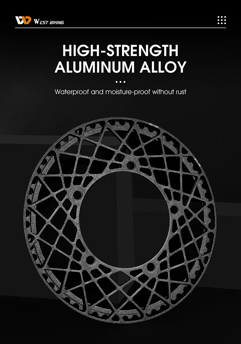 WEST BIKING 130BCD Einzelkurbelgarnitur aus Aluminiumlegierung mit Spinnennetz-Kettenblatt für Falträder 53/56/58T, rostfrei – Detail 7