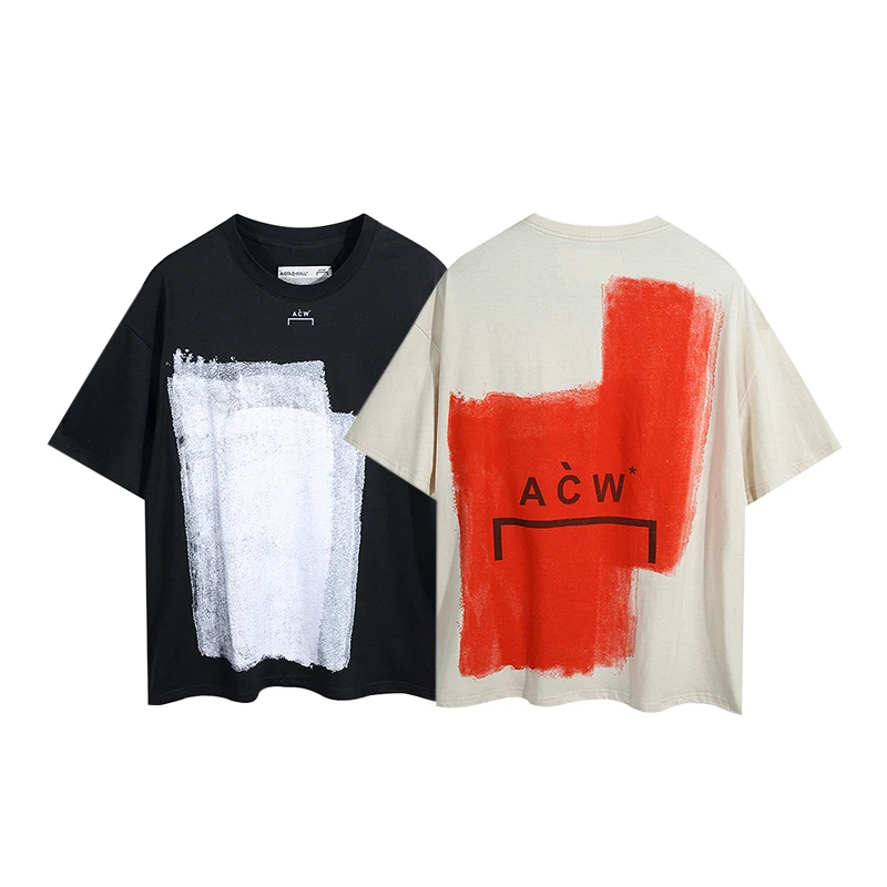 ACOLDWALL ACW Industrial Style Short Sleeve T-Shirt Men Graffiti Block Painting Sweatshirt Loose Fit round Neck Summer Fashion