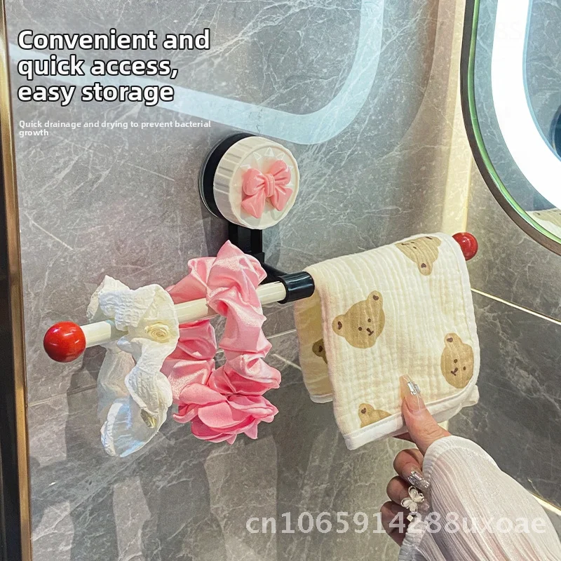 

Luxury Suction Cup Towel Rack Non-Perforated Bathroom Storage Hanging Shelf Single-Pole Toilet Organizer Brick Pattern Available