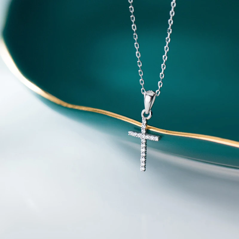Modian Dazzling Zircon Luxury Cross Pendant Necklace Real 925 Sterling Silver for Women Link Chain Necklace Fashion Jewelry