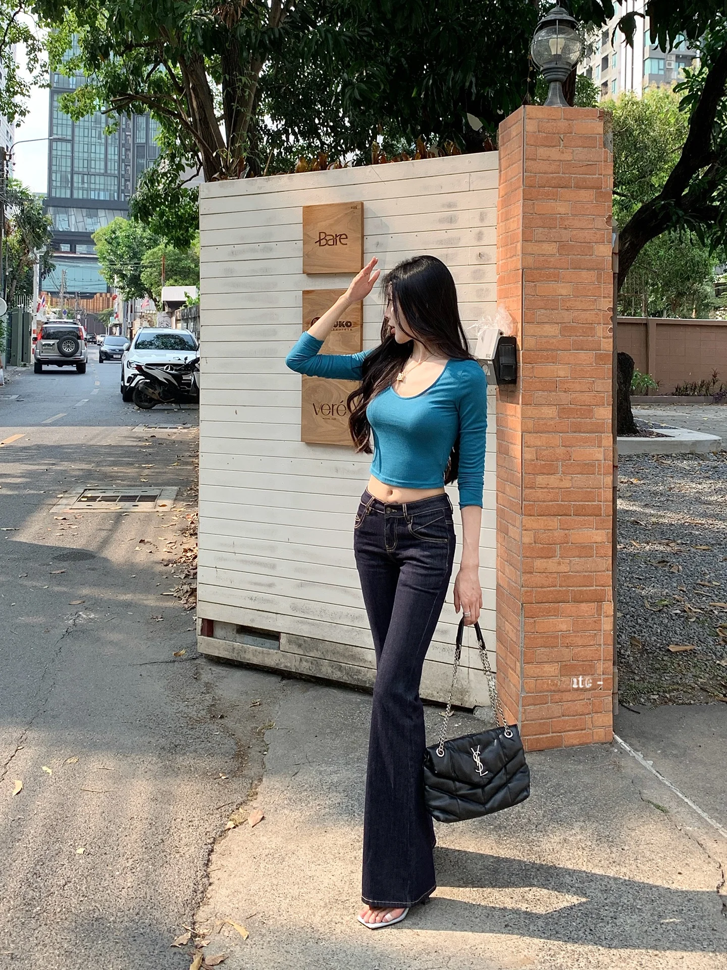 

Джинсы-клеш Waed Denim с низкой талией, женские, модные, в стиле ретро, синие, для весеннего сезона, повседневные, из смесовой хлопковой ткани