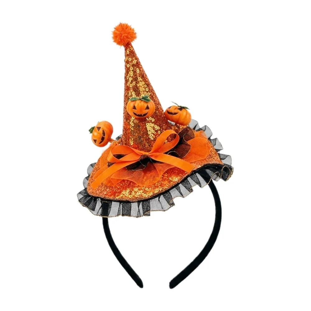 Lace Halloween Witch Hat Hair Hoop Flower Bow Halloween Party Hair Band Cartoon Party Decor Hat Halloween Headband