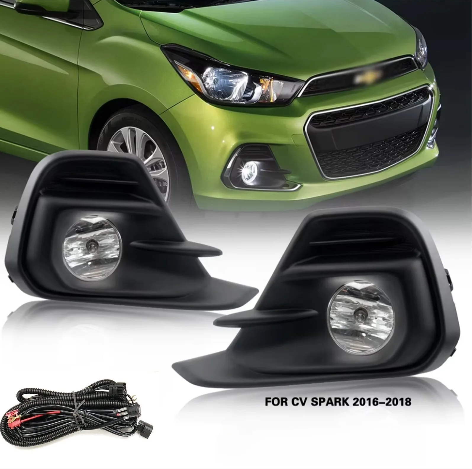 For Chevrolet Spark 2016 2017 2018 Halogen Bumper Fog Lights Driving Lamps w/Switch and Kits Pair Set Left+Right