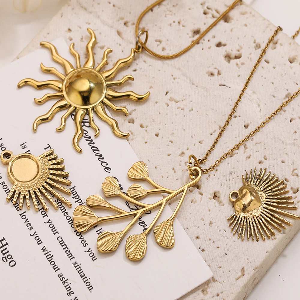 5pcs Stainless Steel Flower Charms Oval Bezel Frame Fan Shape Pendant Bases for DIY Leaf Jewelry Making Necklace Earrings view 4