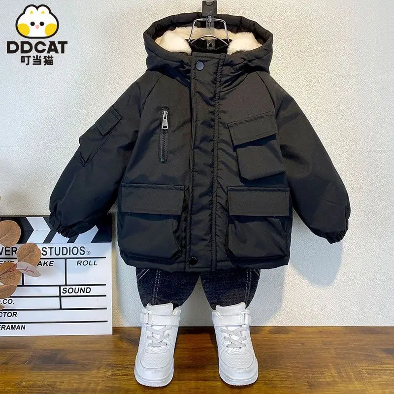 

Boys' Fleece-Lined Warm Jacket Hooded Casual Autumn and Winter Thickening Cotton-Padded Jacket Children Baby Cotton Padded Coat