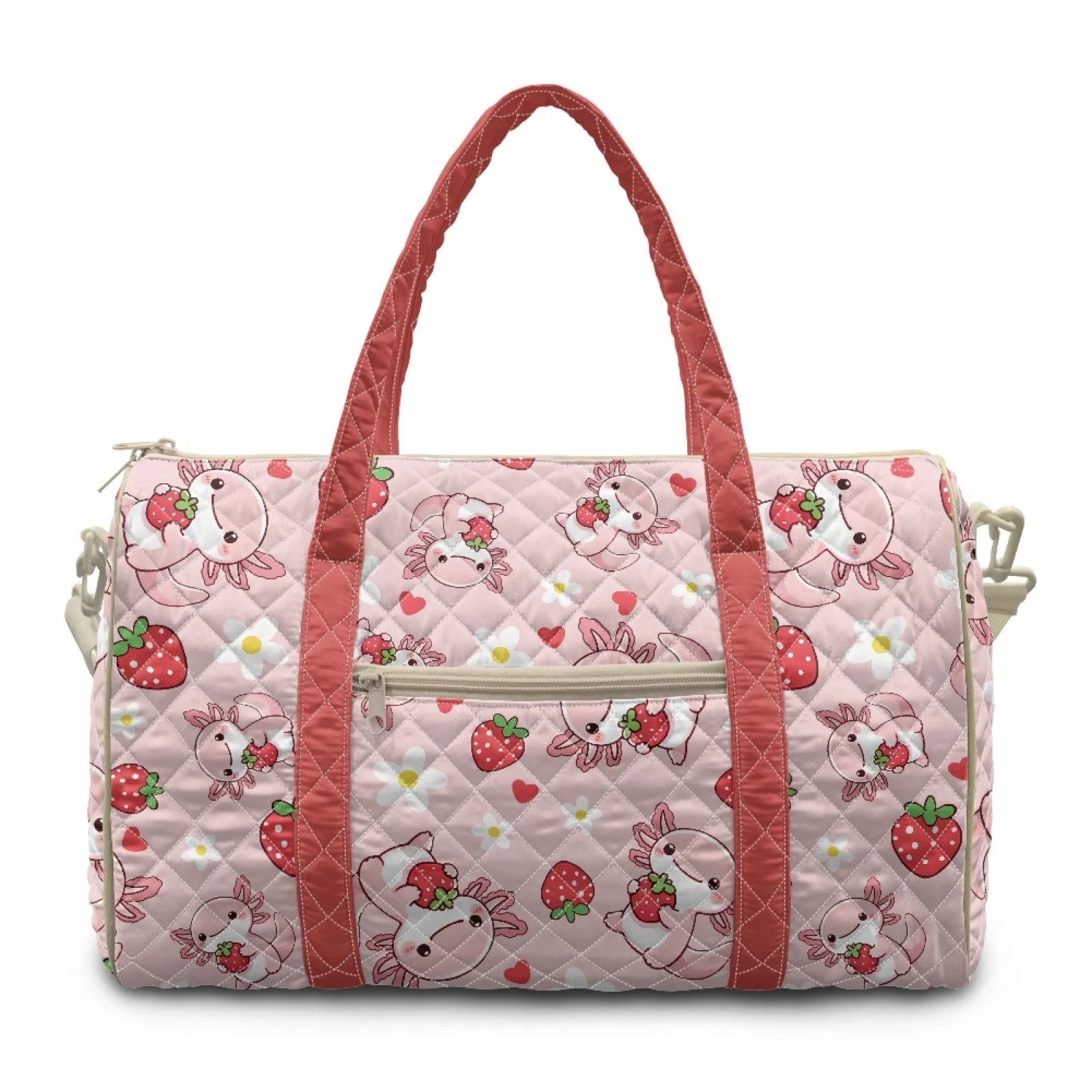 Coloranimal Strawberry New Trend Lightweight Quilted Overnight Bags for Women Polyester Tote Bag