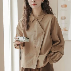 2024 New Spring Autumn Winter Woman Clothes Japan Style Preppy Style Long Sleeve Shirt Casual Irregular Top Leisure All-match OL