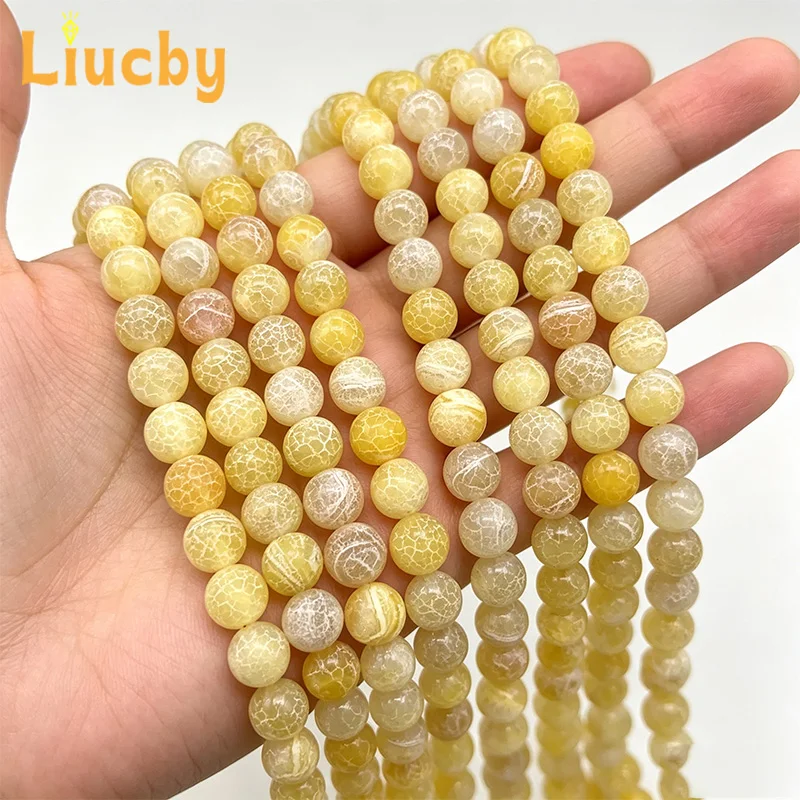 Matte Quarzit Naturstein Frost Rissige Krabben-Gelbe Achatperlen für Schmuckherstellung DIY Zubehör Ringe 15" Zoll 46/8/10mm – Detail 4