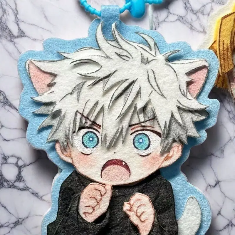 Premium Handmade Felt Cat Ear Boy Keychain Cute Chibi Plush Bag Charm Anime Style Hanging Ornament Gift for Fans