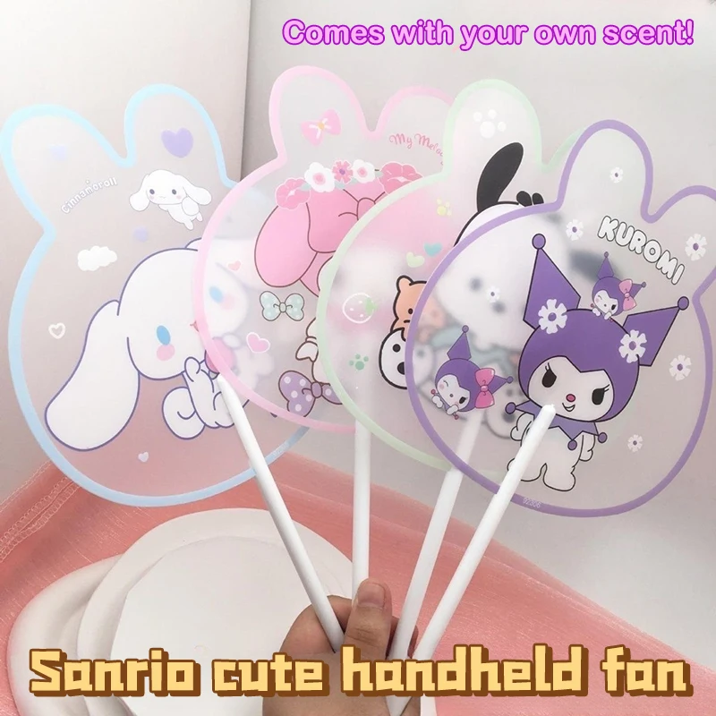 Summer Sanrio Handheld Fan Kawaii Anime Hello Kitty Kuromi Melody Portable Round Fan Children's Outdoor Activity Fan