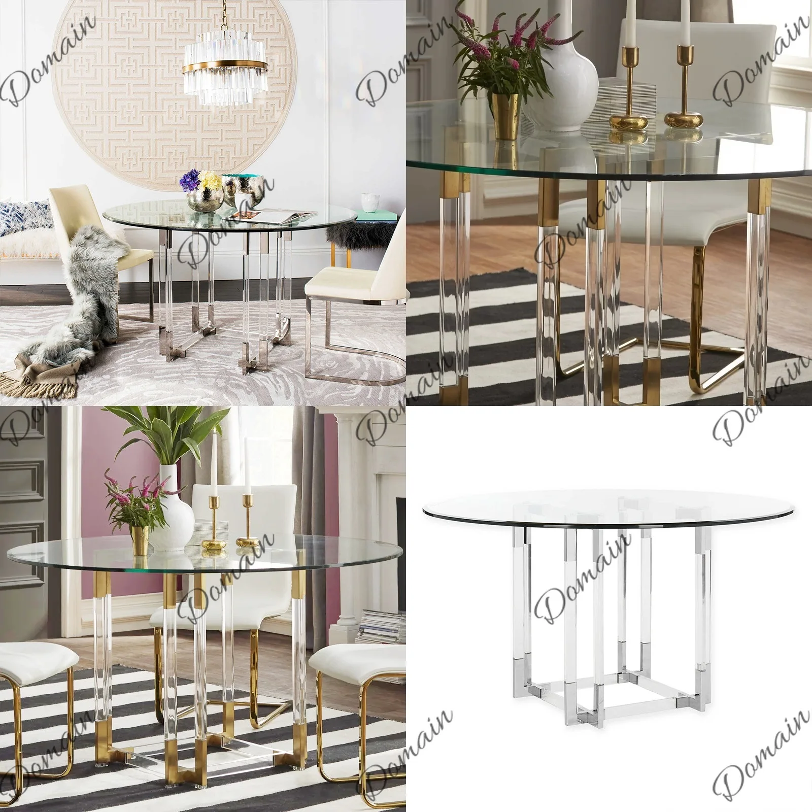 Round Acrylic Dining Table Transparent Plexiglass Table Stainless Steel Legs Modern Furniture