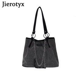 JIEROTYX Fashion Rhinestone Shoulder Tote Bag with Chain Vintage Gothic Handbags for Women Travel Shopper Totes Large Capacity