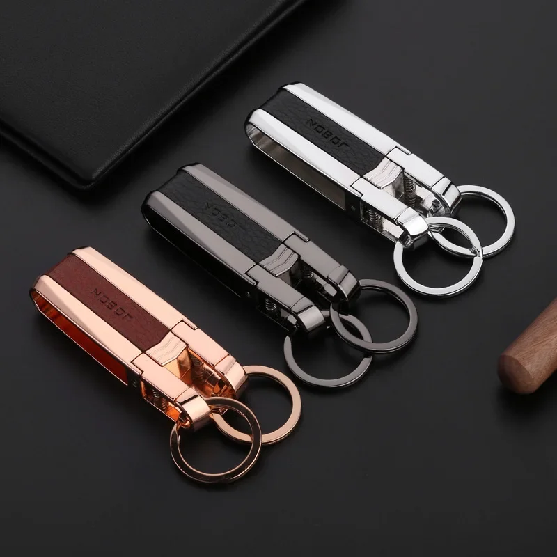 Top Grade Men Leather Waist Hanging Anti-lost Removable Belt Keychain Metal Double Keyring Auto Pendant Key Holder Accessories