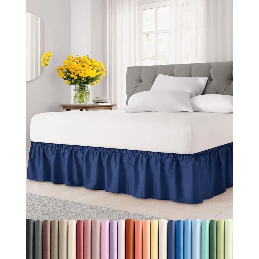 

Плиссированная юбка-покрывало для кровати королевского размера, темно-синяя, с оборкой, длина 15 дюймов, на эластичном ремне, регулируемая, с щеткой