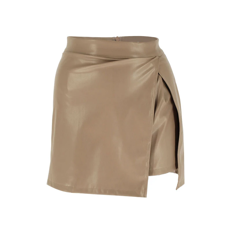 กระโปรงสตรีใหม่ฤดูร้อน PU เซ็กซี่แฟชั่นไม่สมมาตร Casual Slim High เอวกระโปรง Streetwear Elegant Party Clubwear