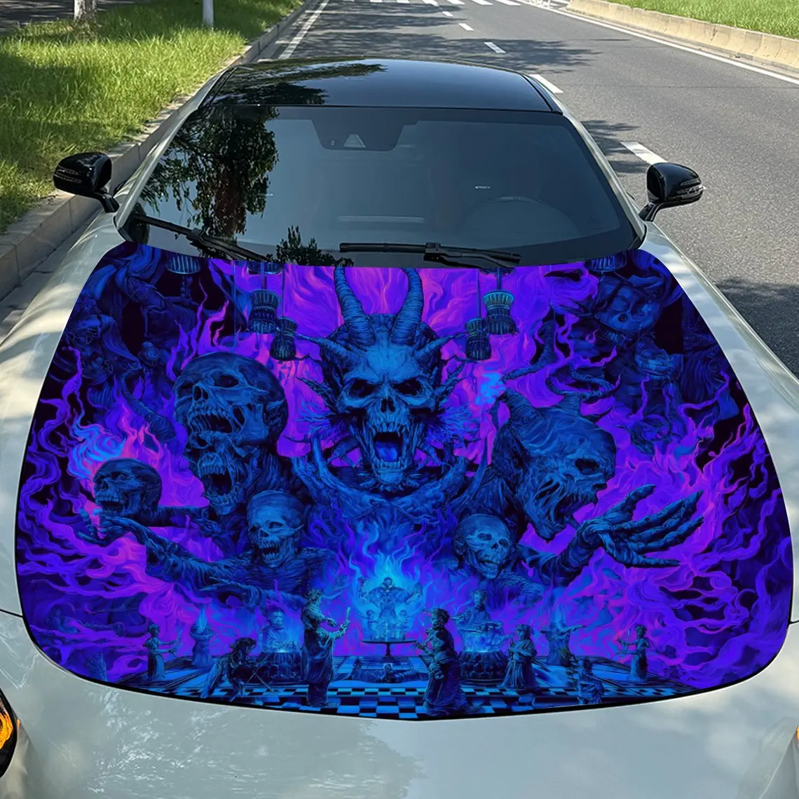 

Фиолетовая заостренная наклейка на капот автомобиля на тему Хэллоуина, красочная виниловая декоративная наклейка, высококачественный клей, модная D