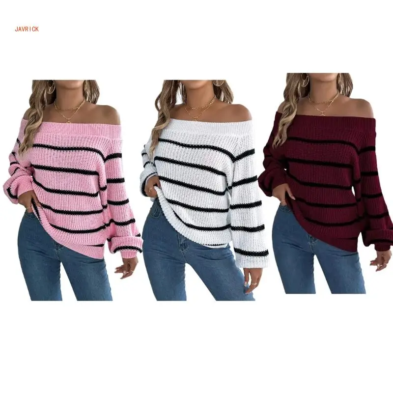 Elegant Strapless Shoulder Lantern Sleeve Sweater For Women In Soft Acrylic Fabric Fashionable Knitwear For Casual Wear