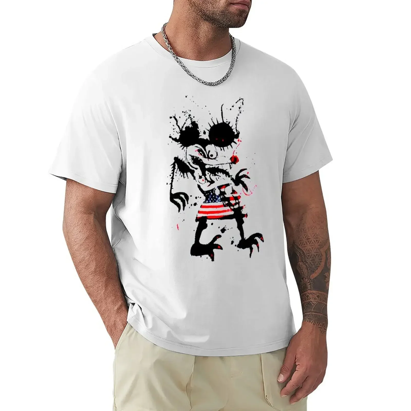 Fear and Loathing in Las Vegas T-shirt pour homme, imprimé animal surdimensionné, manches en coton, uni, blanc, garçons, arrivée