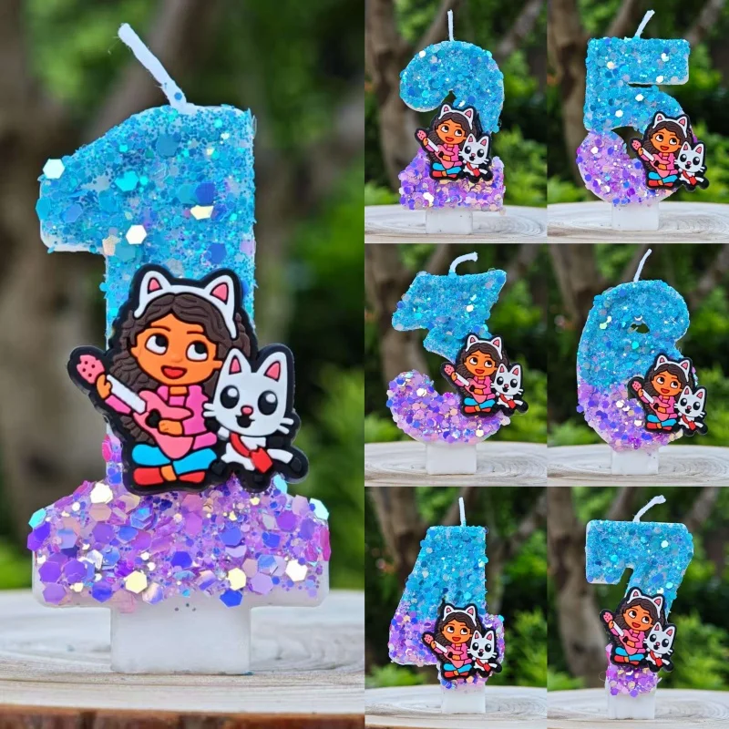 Numéro 0-9 Anime 3D mignon Gabbys maison de poupée bougie fête d'anniversaire pour enfants gâteau d'anniversaire bougies bébé douche cadeaux de fête