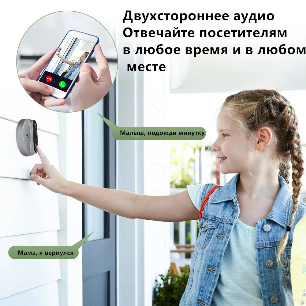 4.3 Inch Tuya Wide Angle Door Peephole Camera Two Way Intercom Video Eye Motion Detection Wifi Doorbell Camera 5000mAh Battery