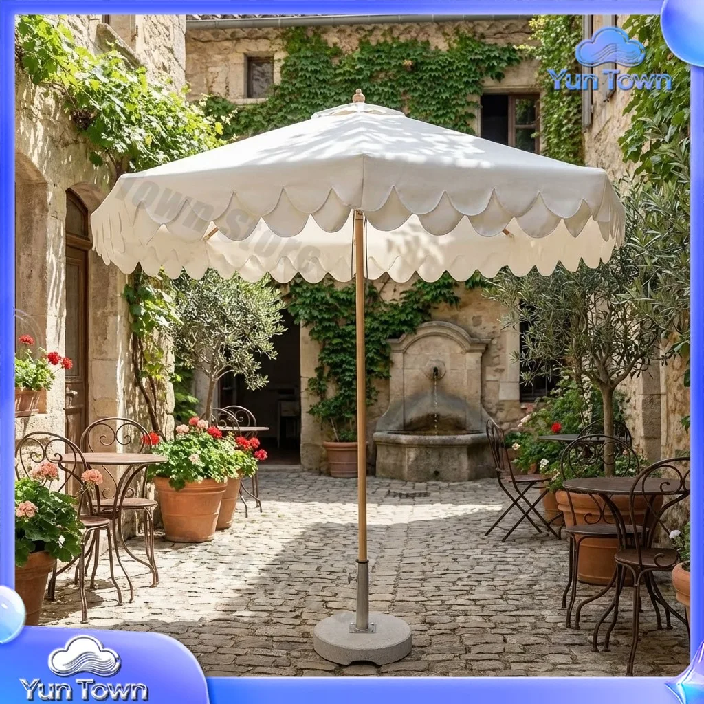 Tassel Beach Umbrella with Wavy Hem Outdoor Printed Custom Sun Shade Umbrella for Garden Patio Yard Pool for UV Protection