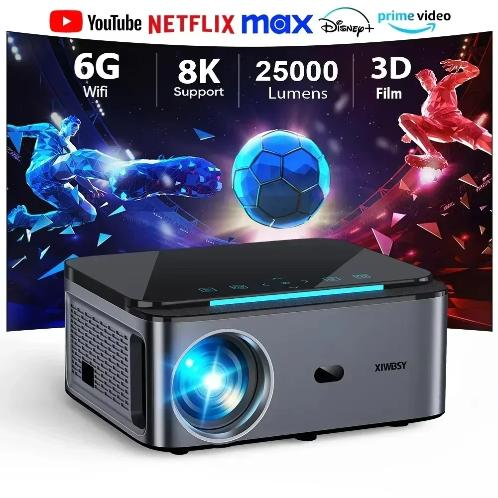 XIWBSY 25000Lumens Android Projector 4K Native 1080P Auto Keystone Projector Dolby Audio Home Theater Projector Smart Proyector