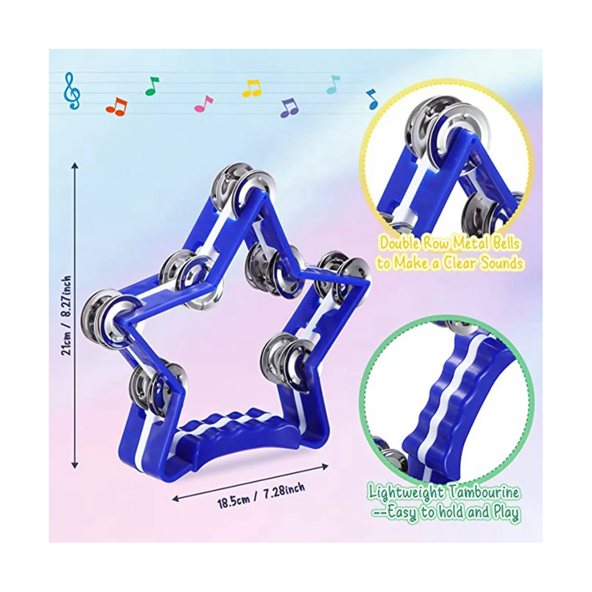 4 Stück Glocken trommel 8 Zoll Stern Kunststoff Percussion Tamburin Erwachsenen Kinder Kirche Musik Rhythmus instrument, 4 Farben