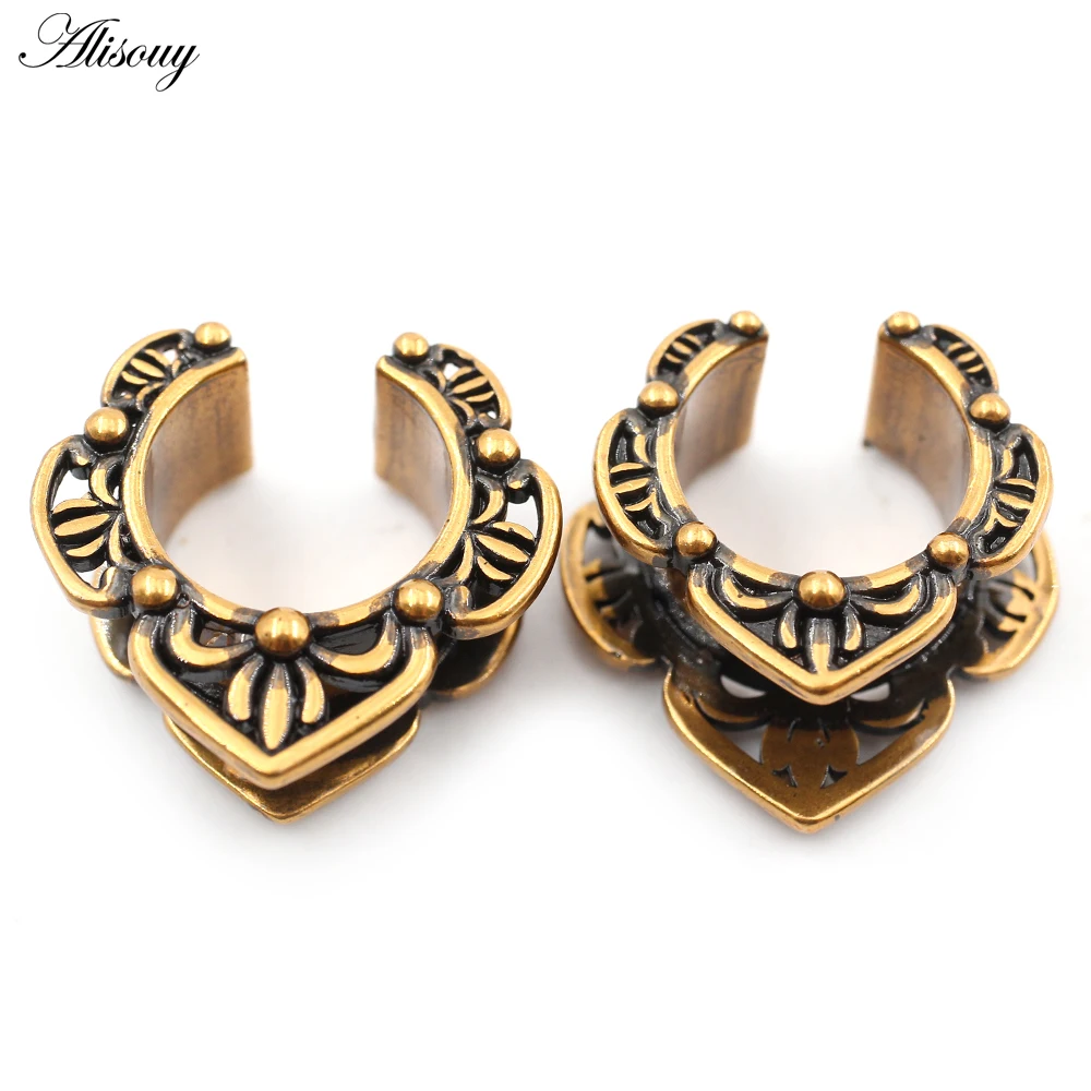 Alisouy 1PC Copper Dung Beetle Flower Bat Wing Saddle Ear Tunnel Plugs Expander Stretcher Gauges Earrings Piercing Body Jewelry