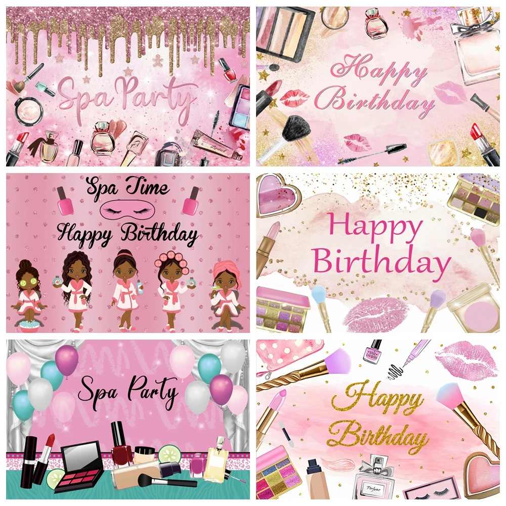 Spa Party Themed Backdrop Photography Pink Makeup Beauty Princess Girls Women Sweet Birthday Party Photo Background Decor Props