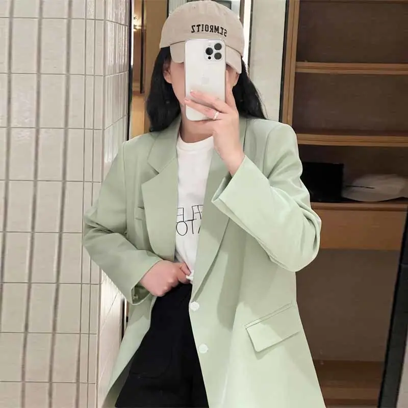 Matcha Green Fresh All-in-one Autumn Slimming Long Sleeve Top Coat Women's Clothing Casual Loose Single Breasted Women's Suit