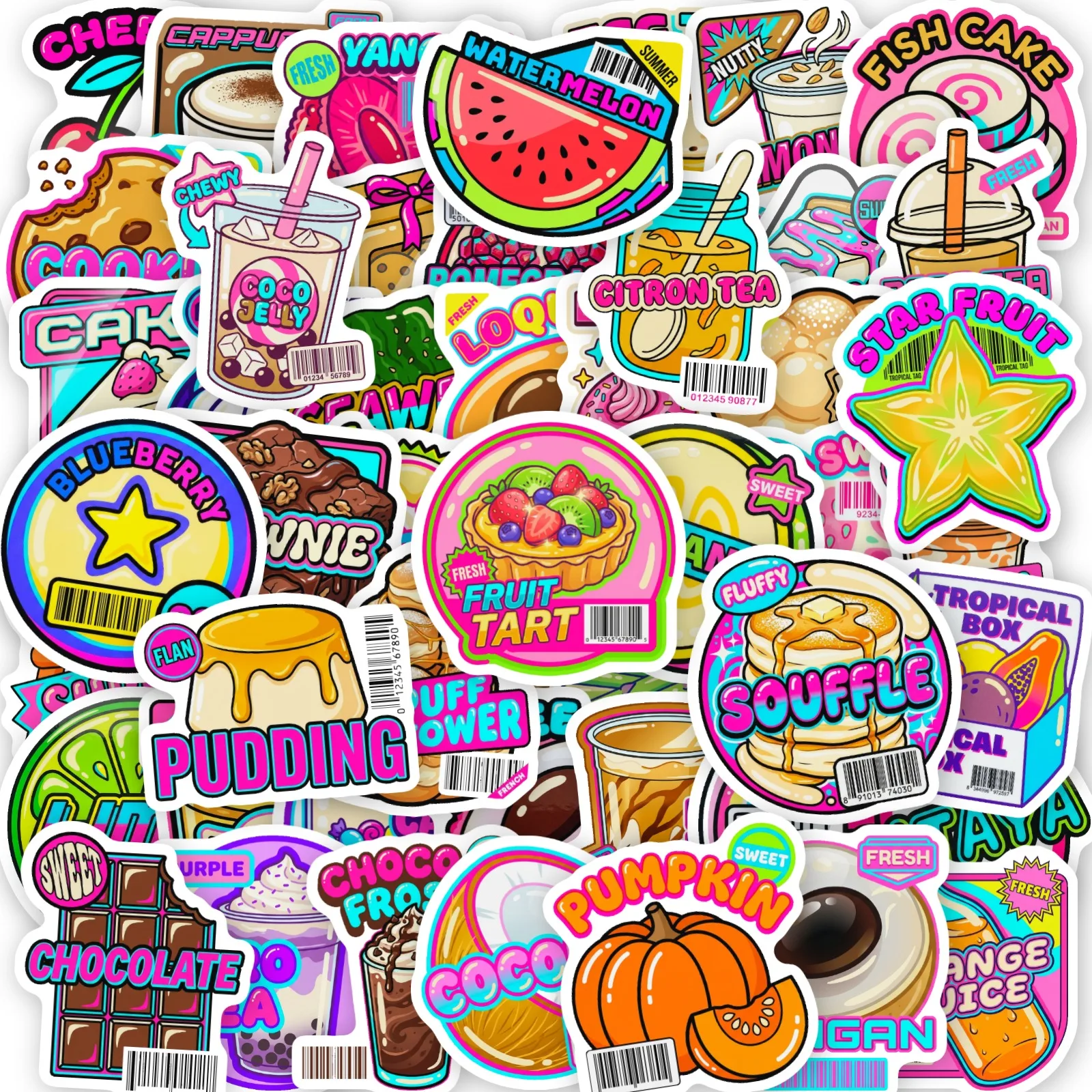 50Pcs Future Dessert Archive Stickers, Fruit Sweet Food Graffiti Waterproof Decals for DIY Decor
