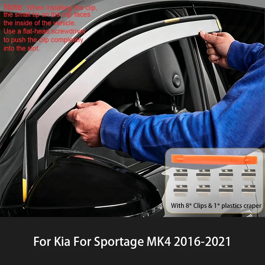 4pcs In-Channel Side Window Deflectors Rain Visors For Kia For Sportage MK4 2016-2021 Car Window Wind Deflectors