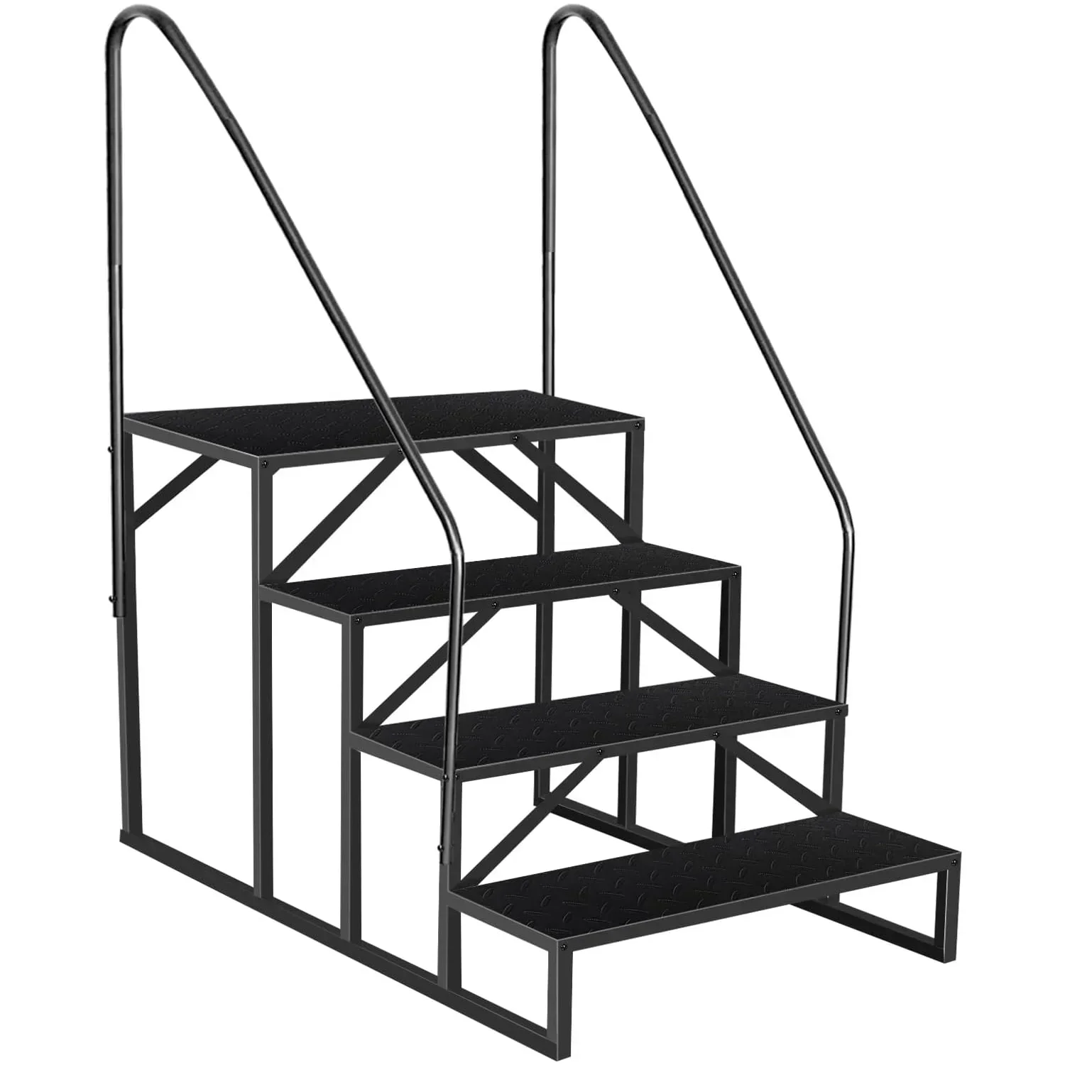 Outdoor RV Steps Heavy Duty 4 Step Ladder with 2 Anti-Slip Handrails Travel Trailer Stairs Update 3.0